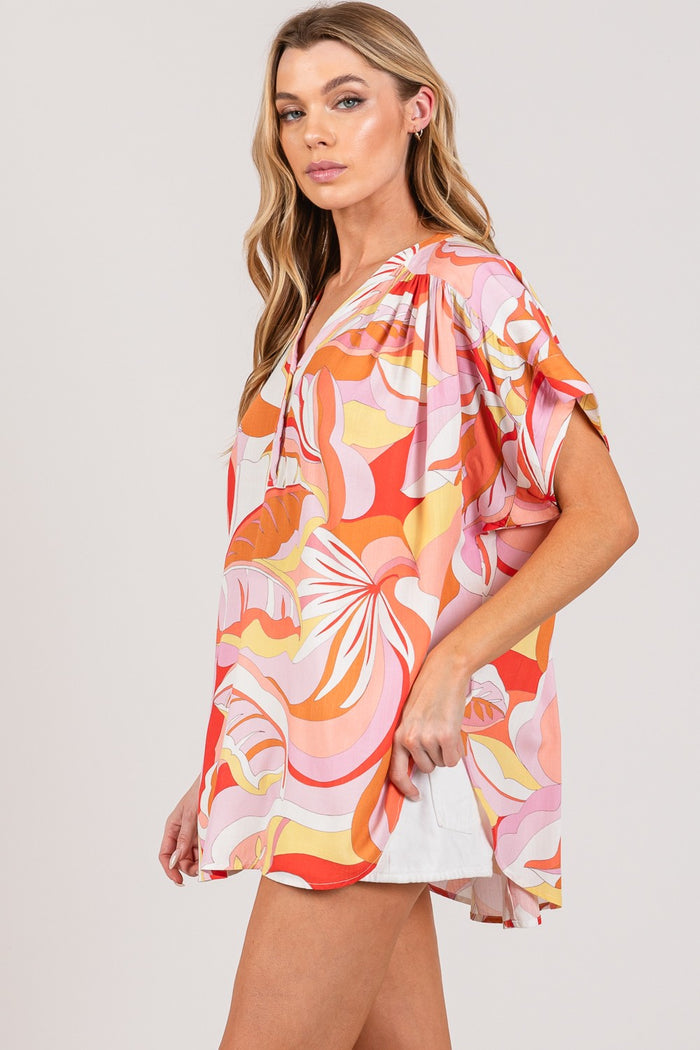 Sunny Abstract Print Half Button Blouse