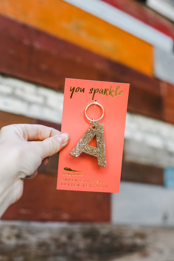 Lucky Feather Glitter Letter Keychain