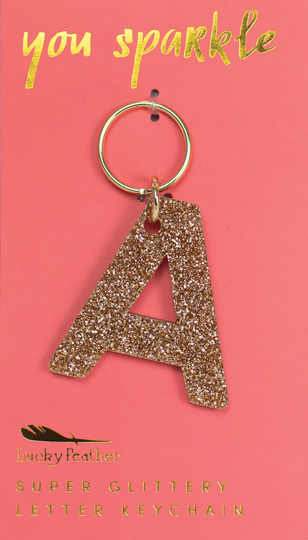 Lucky Feather Glitter Letter Keychain