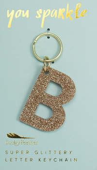 Lucky Feather Glitter Letter Keychain