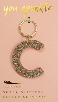 Lucky Feather Glitter Letter Keychain
