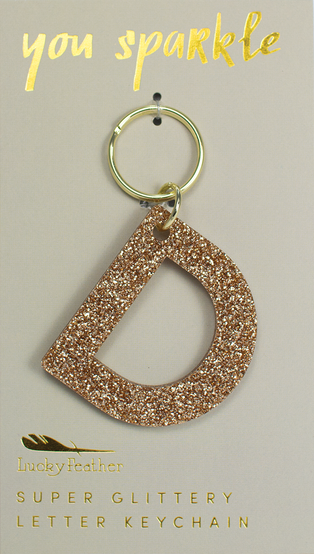 Lucky Feather Glitter Letter Keychain