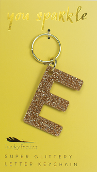 Lucky Feather Glitter Letter Keychain
