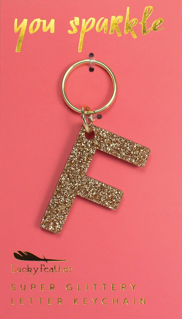 Lucky Feather Glitter Letter Keychain
