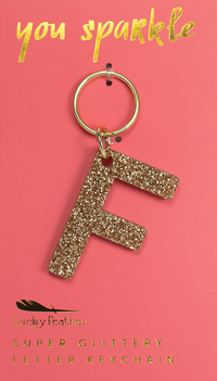 Lucky Feather Glitter Letter Keychain
