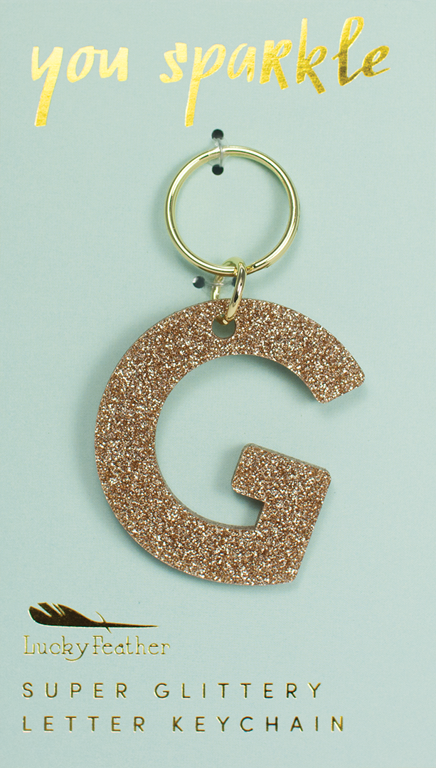 Lucky Feather Glitter Letter Keychain