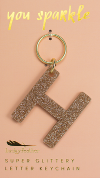 Lucky Feather Glitter Letter Keychain