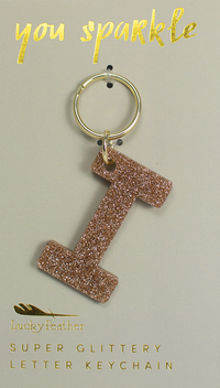 Lucky Feather Glitter Letter Keychain