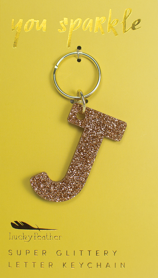 Lucky Feather Glitter Letter Keychain