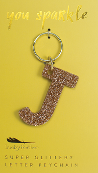 Lucky Feather Glitter Letter Keychain