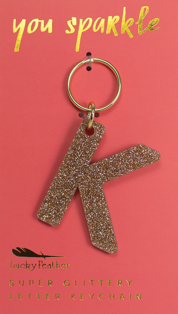 Lucky Feather Glitter Letter Keychain