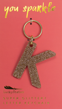 Lucky Feather Glitter Letter Keychain