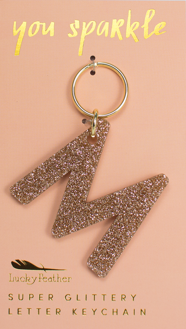 Lucky Feather Glitter Letter Keychain