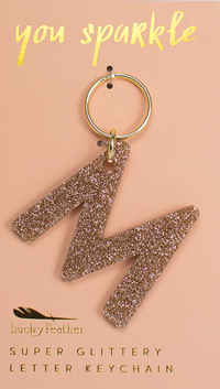 Lucky Feather Glitter Letter Keychain