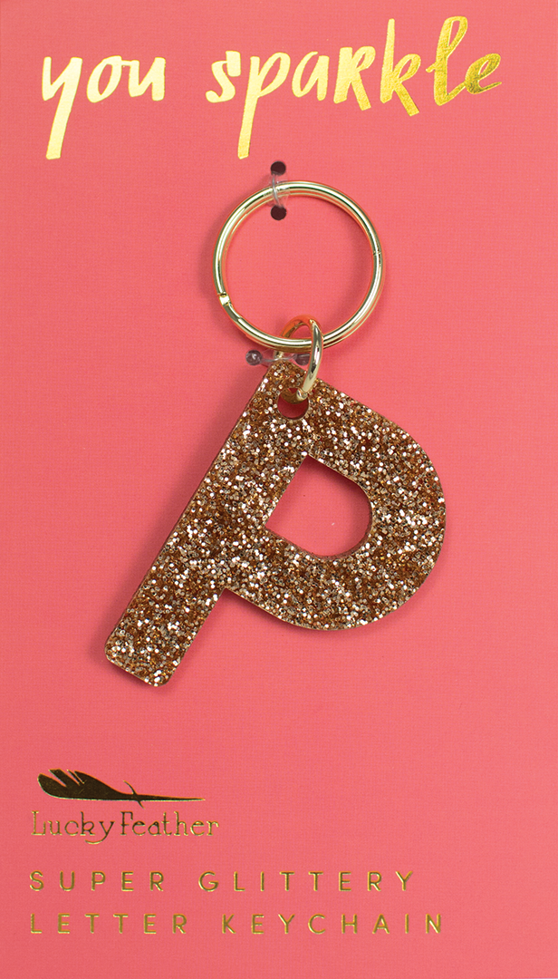 Lucky Feather Glitter Letter Keychain