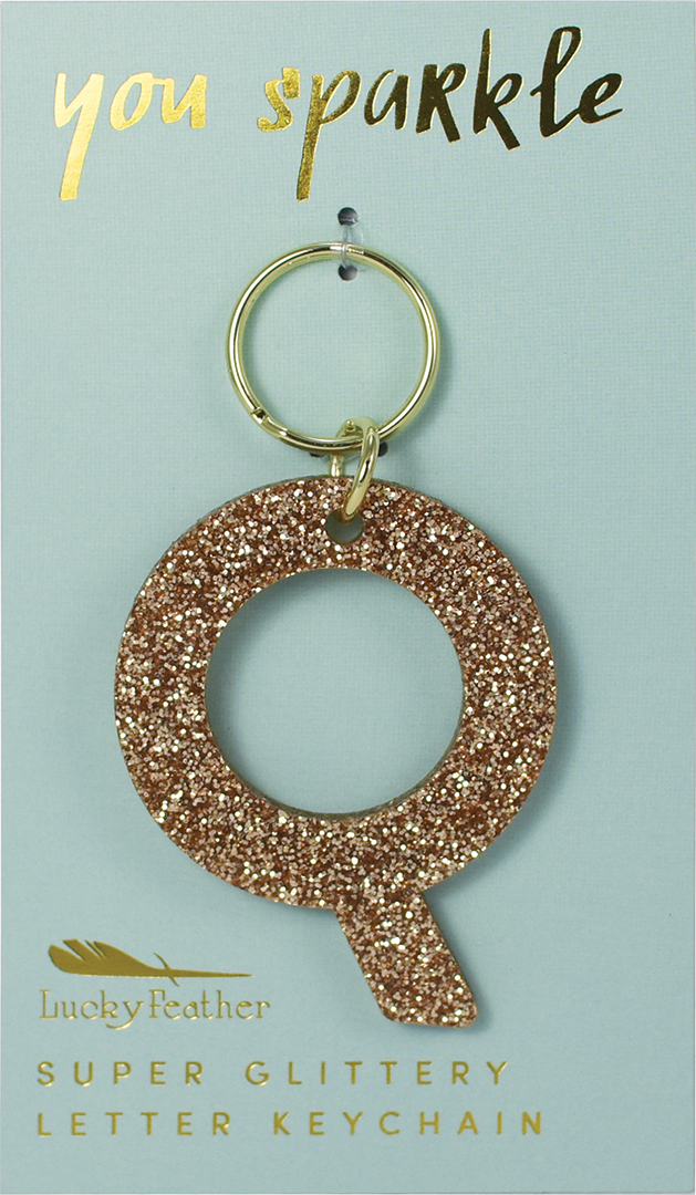 Lucky Feather Glitter Letter Keychain