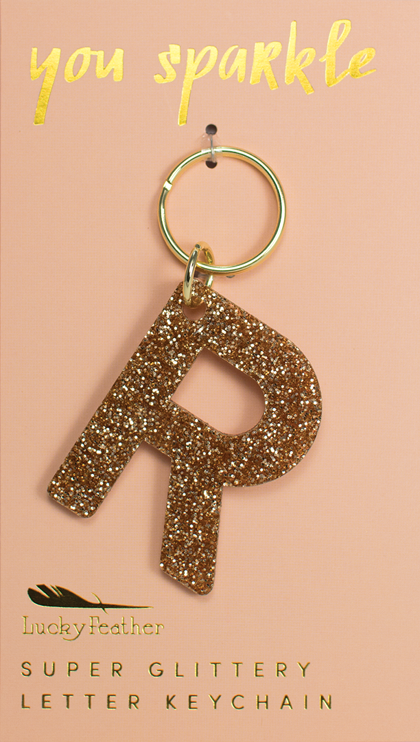 Lucky Feather Glitter Letter Keychain