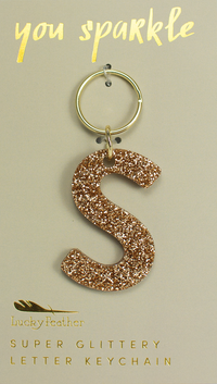Lucky Feather Glitter Letter Keychain