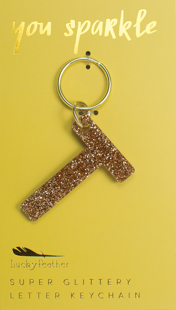 Lucky Feather Glitter Letter Keychain
