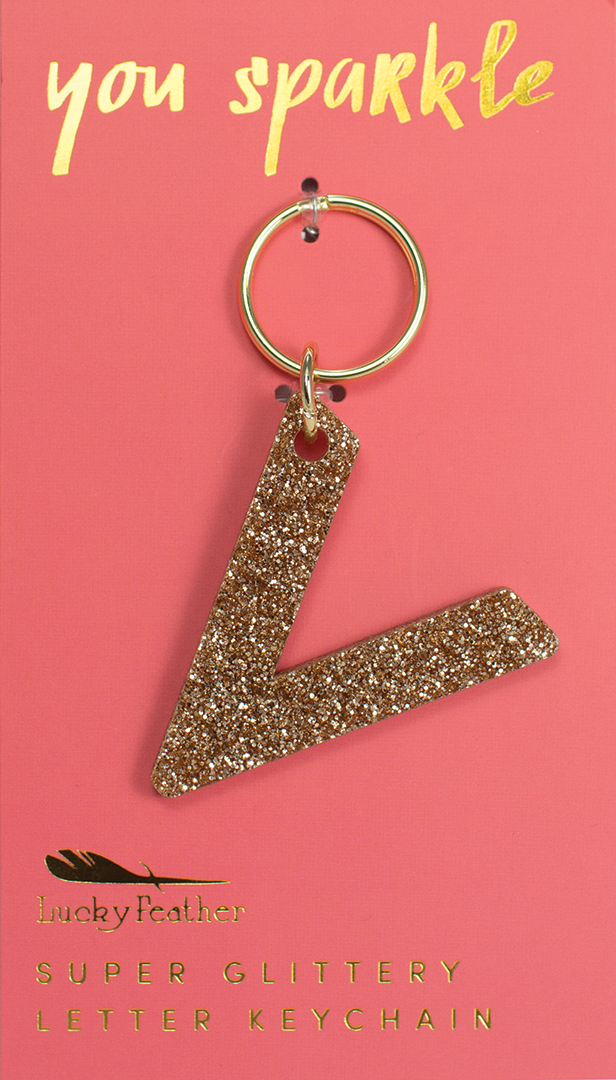 Lucky Feather Glitter Letter Keychain