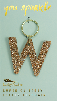 Lucky Feather Glitter Letter Keychain