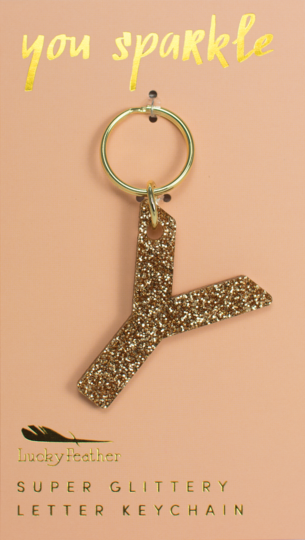 Lucky Feather Glitter Letter Keychain