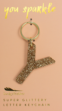 Lucky Feather Glitter Letter Keychain