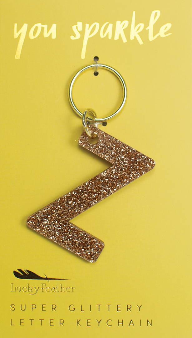 Lucky Feather Glitter Letter Keychain
