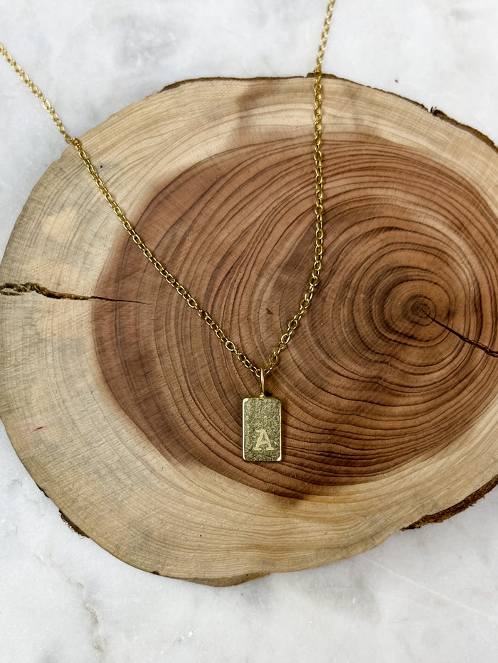 Tag Initial Necklace in Gold