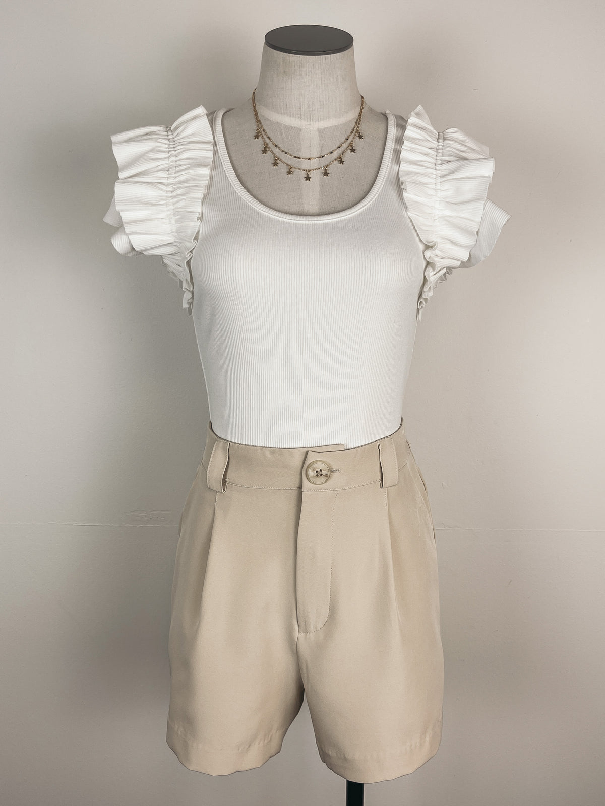 Pleated Shorts in Beige