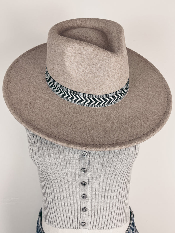 Wide Brim Hat with Embroidered Band