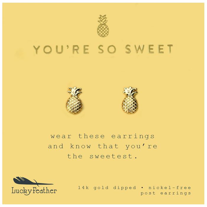 Lucky Feather Pineapple Earrings in Gold