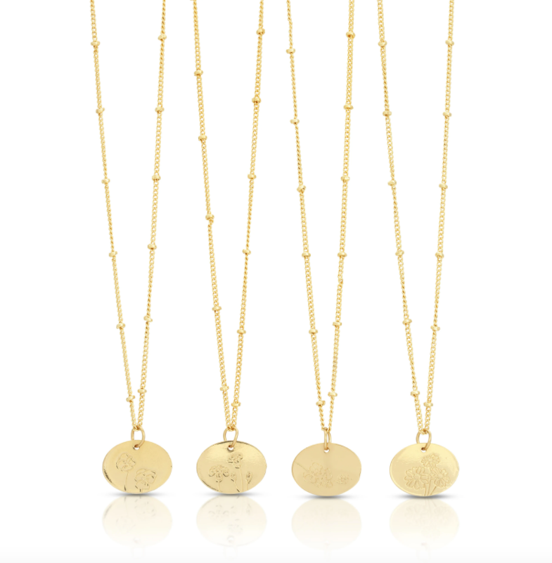 Lucky Feather Birth Month Flower Necklaces