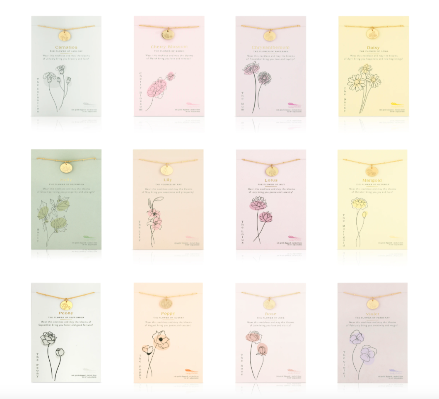 Lucky Feather Birth Month Flower Necklaces