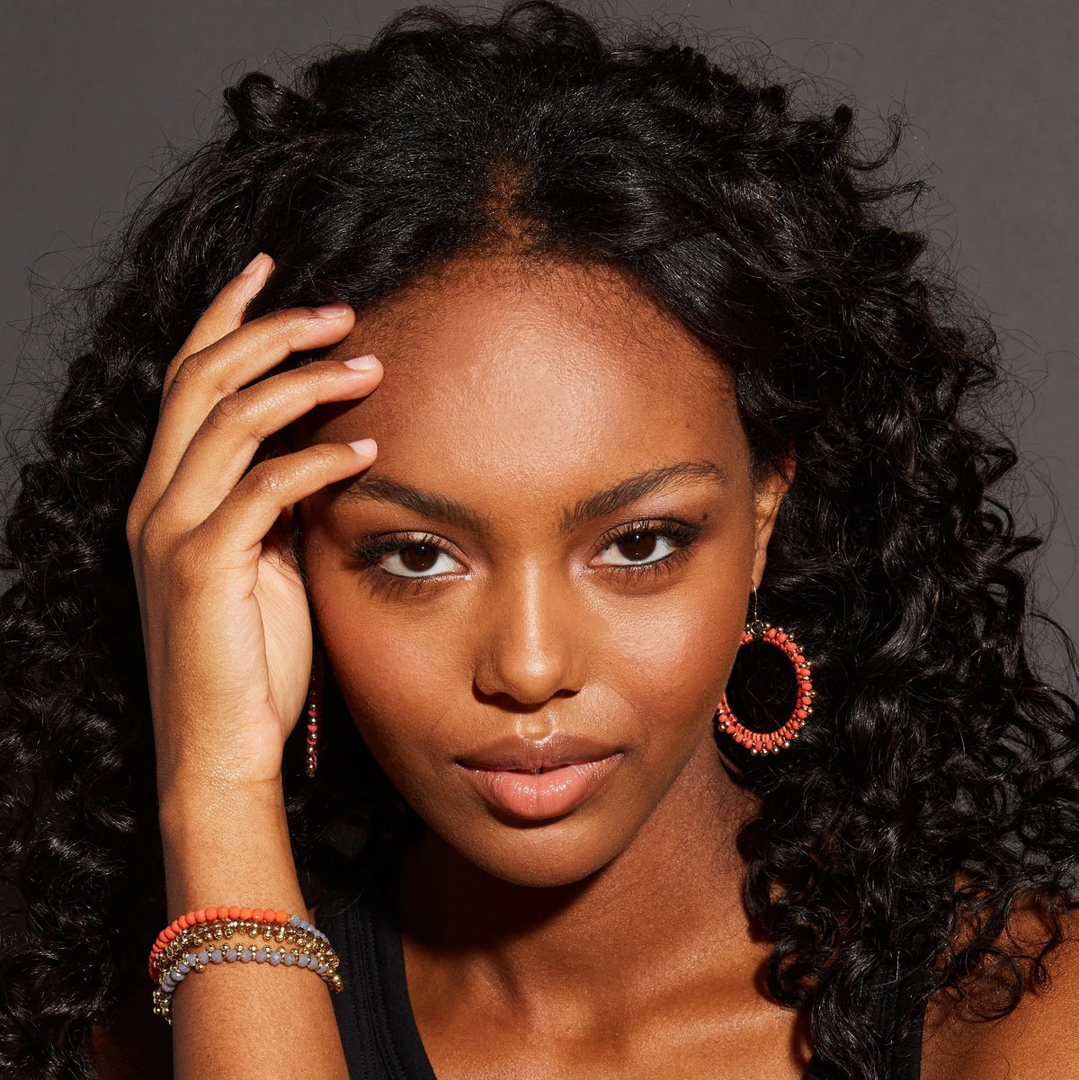 Ink + Alloy Brass Hoop Beaded Earrings