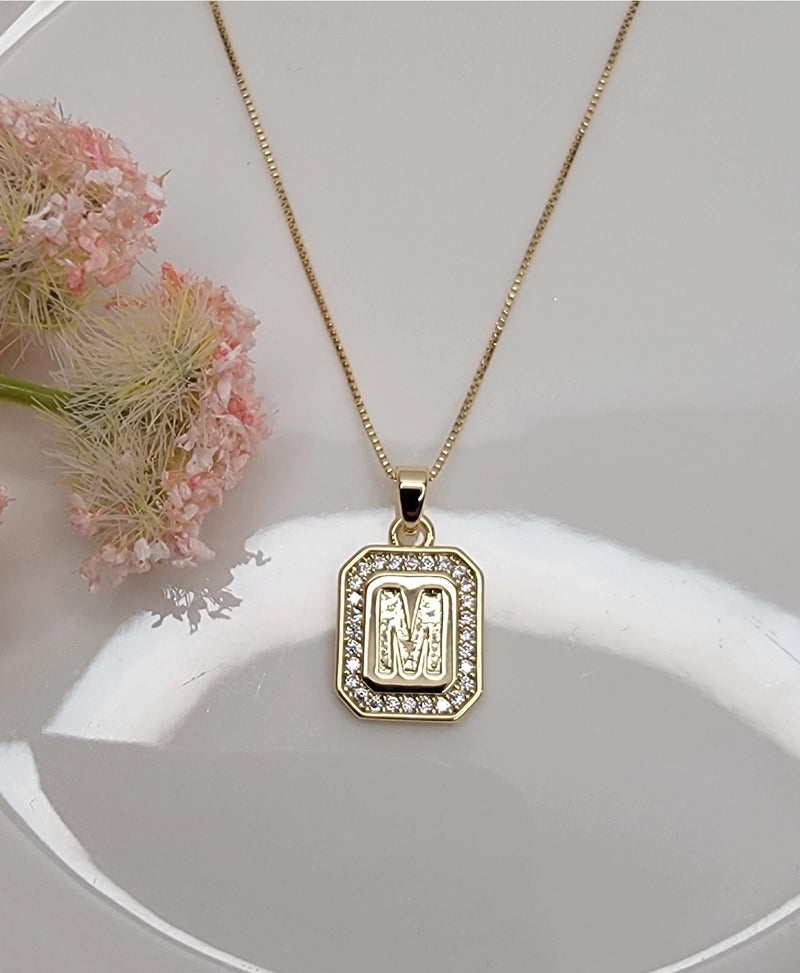 Dainty Initial Tile Necklace in Gold