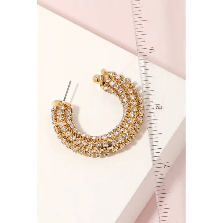 Rhinestone Studded Hoop Earrings in Gold