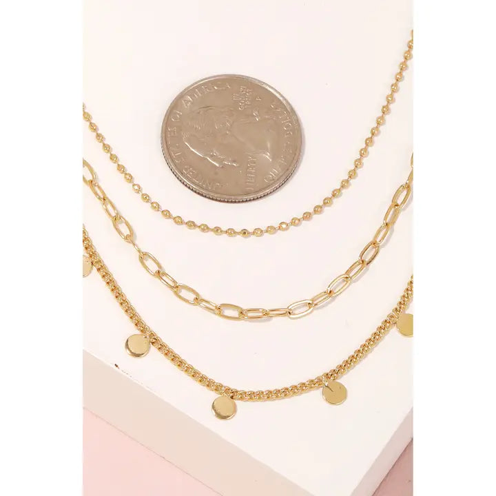 Mini Disc Layered Necklace in Gold