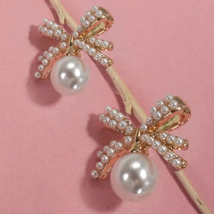 Pearl Bow Drop Earrings