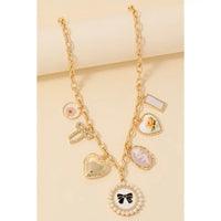 Assorted Charms Chain Necklace in Gold