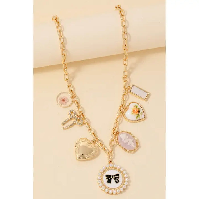 Assorted Charms Chain Necklace in Gold