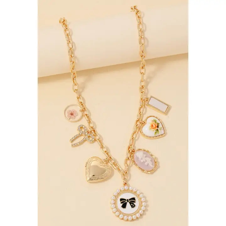 Assorted Charms Chain Necklace in Gold