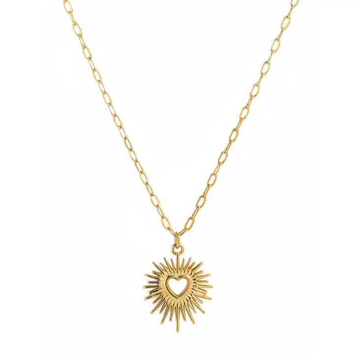 Heart Sunburst Necklace in Gold