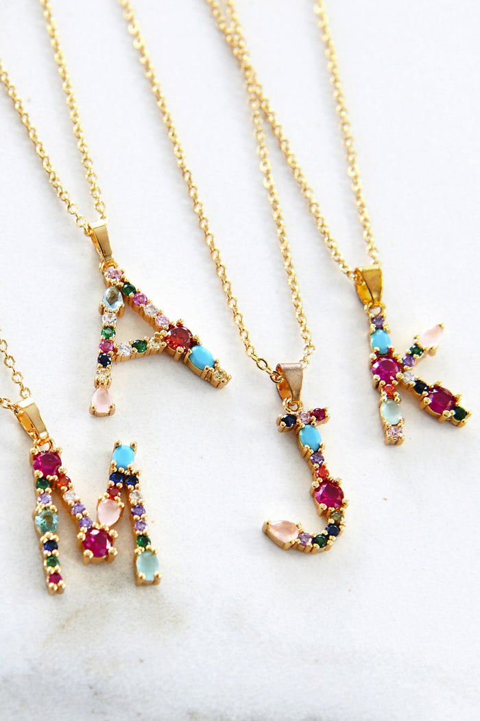 Gem Initial Necklace in Gold