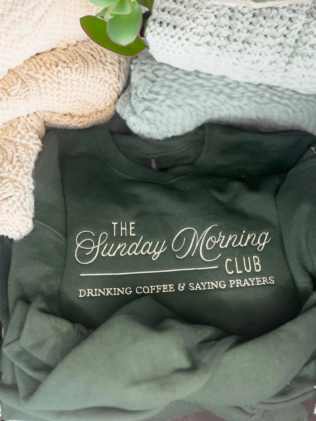 Sunday Morning Club Embroidered Sweatshirt in Heather Dark Green