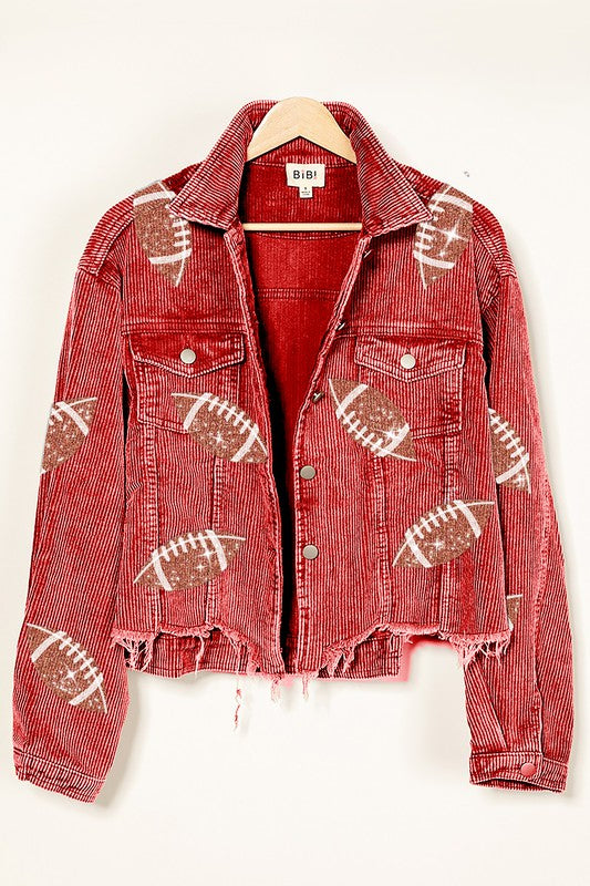 Sequin Football Jacket in Red