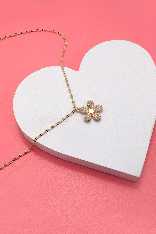 Hazel Pearl Flower Charm Necklace in Gold