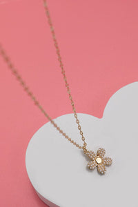 Hazel Pearl Flower Charm Necklace in Gold