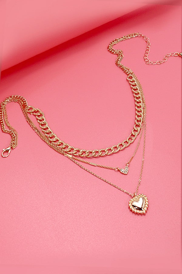 Myra Multi Layer Heart and Rhinestone Necklace in Gold