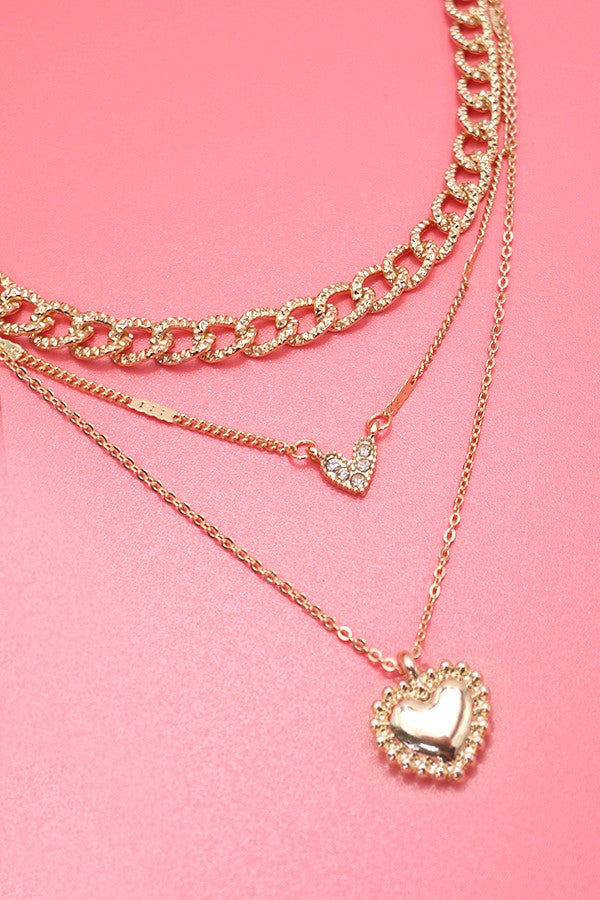 Myra Multi Layer Heart and Rhinestone Necklace in Gold